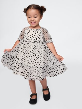 Baby & Toddler Puff Sleeve Polka Dot Tulle Dress