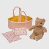 Moppettes Bea Bear Stuffed Animal with Bassinet and Blanket Pillow
