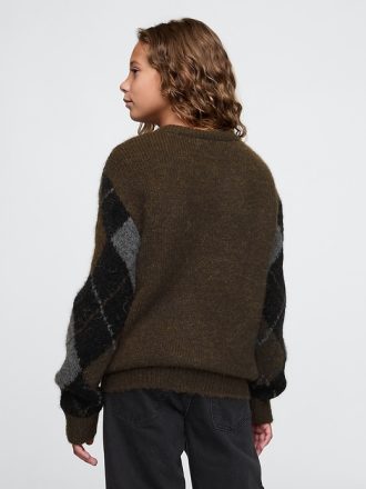 Kids Brushed Argyle V-Neck Sweater