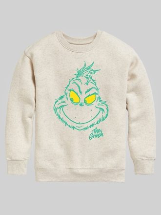 Kids Dr Seuss the Grinch Face Crew Fleece Graphic Sweatshirt