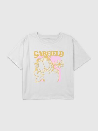 Kids Garfield Retro Flower Power Graphic Boxy Crop Tee