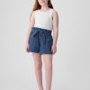 Kids High Rise Paperbag Denim Shorts