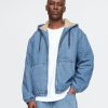 Oversized Sherpa-Lined Denim Zip Hoodie