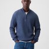 Quarter-Zip Plaited Knit Pullover Sweater