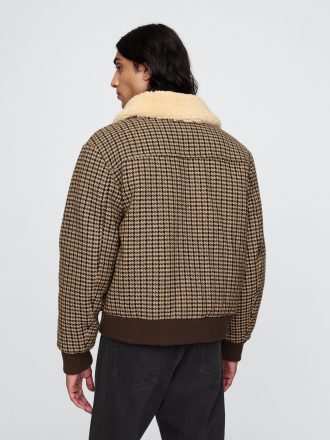 Wool-Blend Houndstooth Bomber Jacket