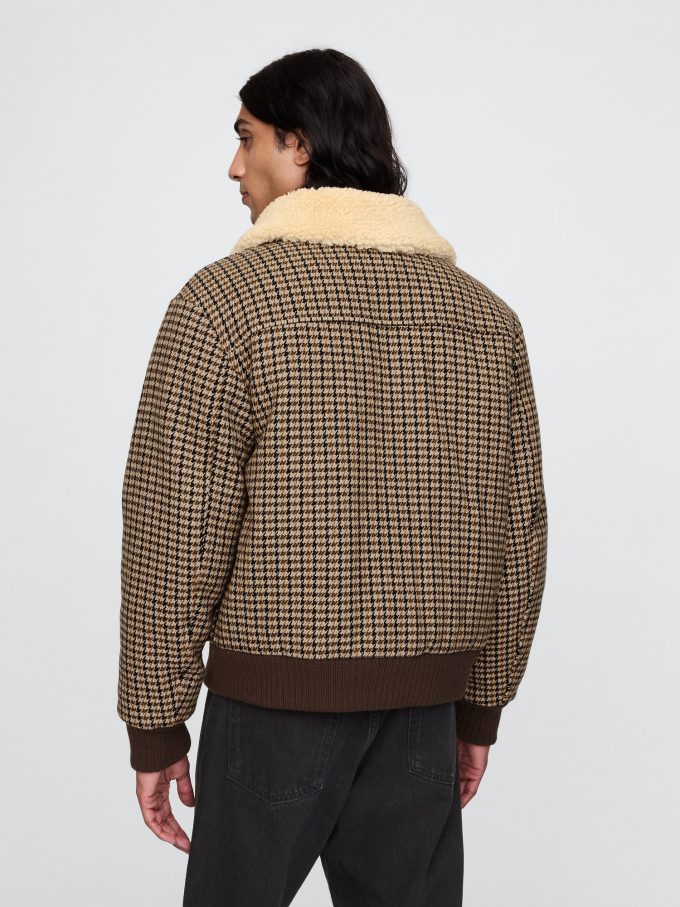 Wool-Blend Houndstooth Bomber Jacket