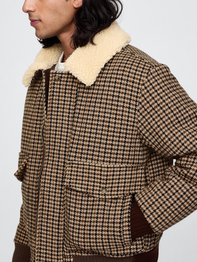 Wool-Blend Houndstooth Bomber Jacket