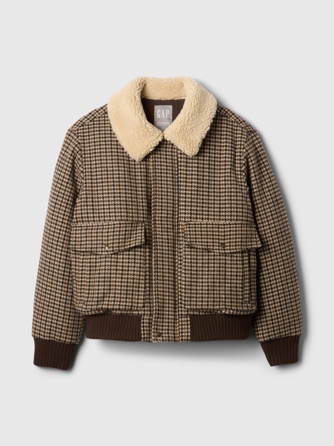 Wool-Blend Houndstooth Bomber Jacket