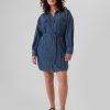 Belted Denim Mini Shirtdress
