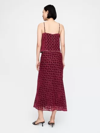 Burnout Velvet Midi Skirt