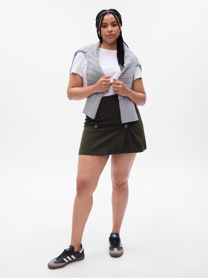 Button-Front Mini Skirt