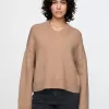 CashSoft Cropped High V-Neck Sweater