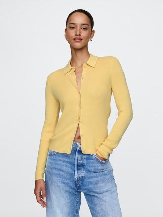 CashSoft Rib Polo Cardigan