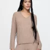 CashSoft Wide Rib V-Neck Sweater