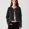 Collarless Cropped Icon Denim Jacket