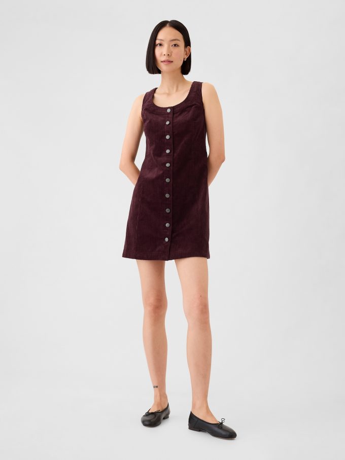Corduroy Button Mini Dress
