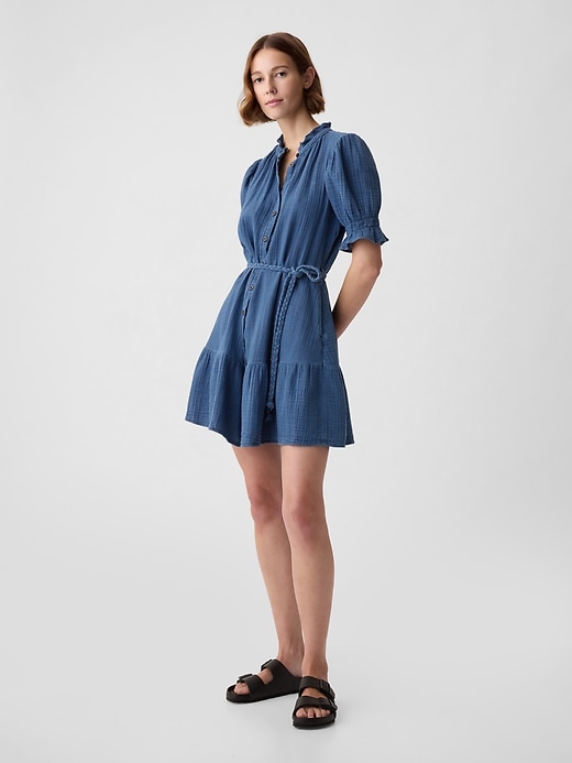 Crinkle Gauze Denim Mini Dress Crinkle Gauze Denim Mini Dress