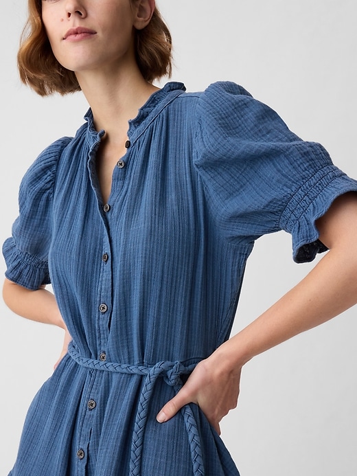 Crinkle Gauze Denim Mini Dress Crinkle Gauze Denim Mini Dress