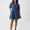 Crinkle Gauze Denim Mini Dress Crinkle Gauze Denim Mini Dress