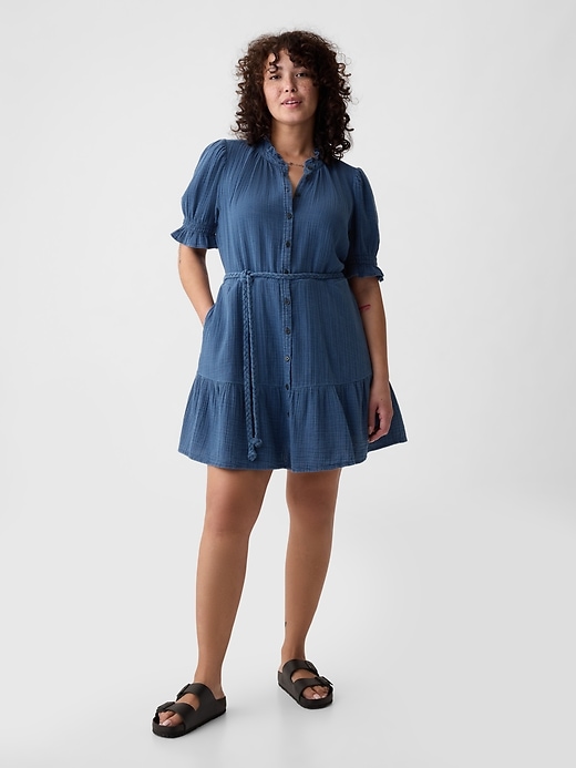 Crinkle Gauze Denim Mini Dress Crinkle Gauze Denim Mini Dress