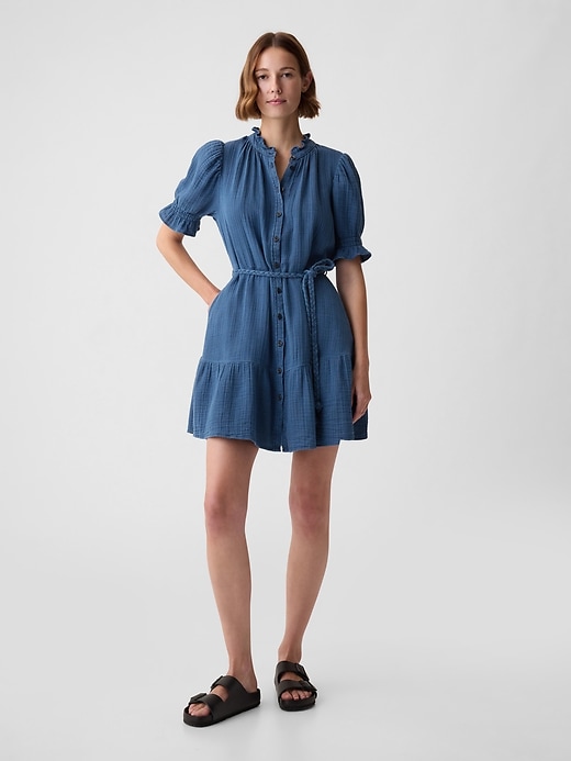 Crinkle Gauze Denim Mini Dress Crinkle Gauze Denim Mini Dress