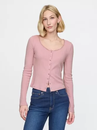 Cropped Pointelle Cardigan