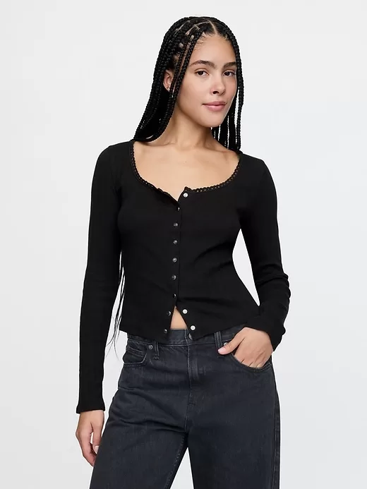 Cropped Pointelle Cardigan Cropped Pointelle Cardigan