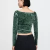 Cropped Velvet Off-Shoulder Top
