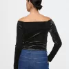 Cropped Velvet Off-Shoulder Top