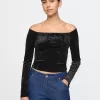 Cropped Velvet Off-Shoulder Top