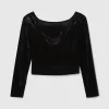 Cropped Velvet Off-Shoulder Top