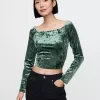 Cropped Velvet Off-Shoulder Top