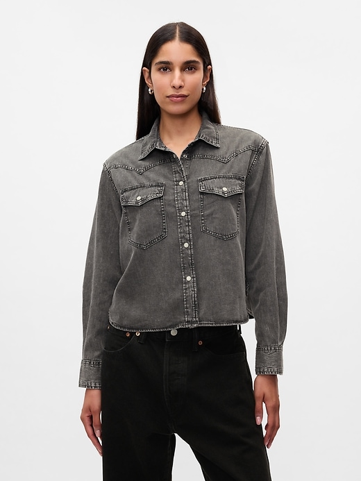 Cropped Western Denim Shirt Cropped Western Denim Shirt