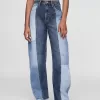 High Rise Patchwork Barrel Jeans