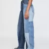 High Rise Patchwork Barrel Jeans