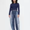 High Rise Patchwork Barrel Jeans