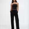 High Rise Velvet Straight Pants