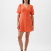 Linen-Blend Button Mini Dress