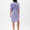 Linen-Cotton Puff Sleeve Mini Shirtdress