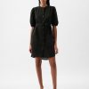 Linen-Cotton Puff Sleeve Mini Shirtdress