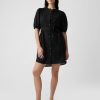 Linen-Cotton Puff Sleeve Mini Shirtdress