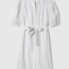 Linen-Cotton Puff Sleeve Mini Shirtdress