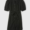 Linen-Cotton Puff Sleeve Mini Shirtdress