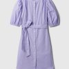 Linen-Cotton Puff Sleeve Mini Shirtdress