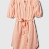 Linen-Cotton Puff Sleeve Mini Shirtdress