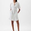 Linen-Cotton Puff Sleeve Mini Shirtdress