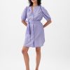 Linen-Cotton Puff Sleeve Mini Shirtdress