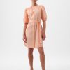 Linen-Cotton Puff Sleeve Mini Shirtdress