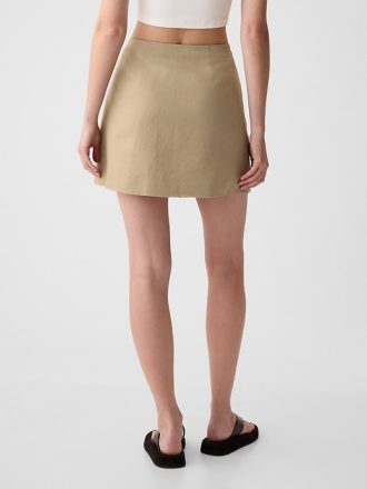 Linen-Cotton Wrap Mini Skirt
