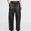Mid Rise Vegan Leather Barrel Pants